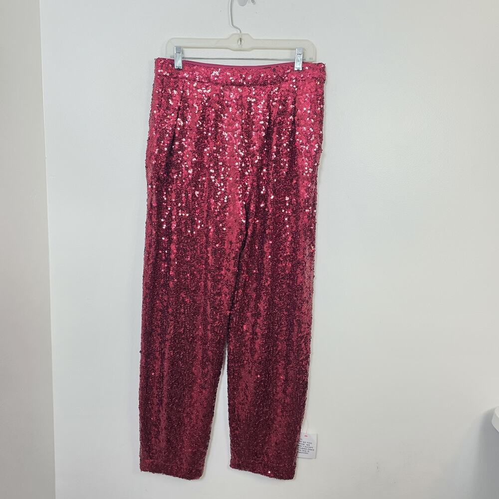 NEW Asos Red Sequin Holiday Party High Rise Glam Slouchy Trousers Size 8